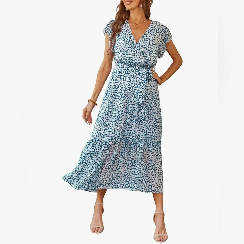 NEW Short Sleeve Ruffle Maxi Dress Size M - Picture 5 of 13